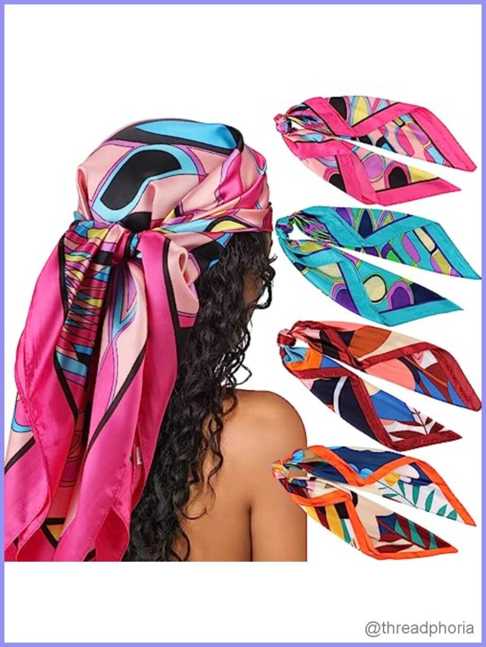 Large Square Satin Silk Feel Head Scarf 35 Inch 4 Pc Set for Women
